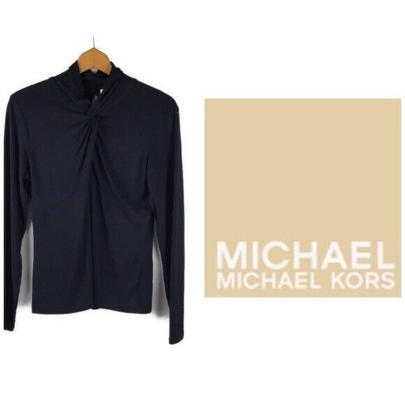 Michael Kors Tops - Michael Kors Navy Long Sleeve Knot Mock Neck Top